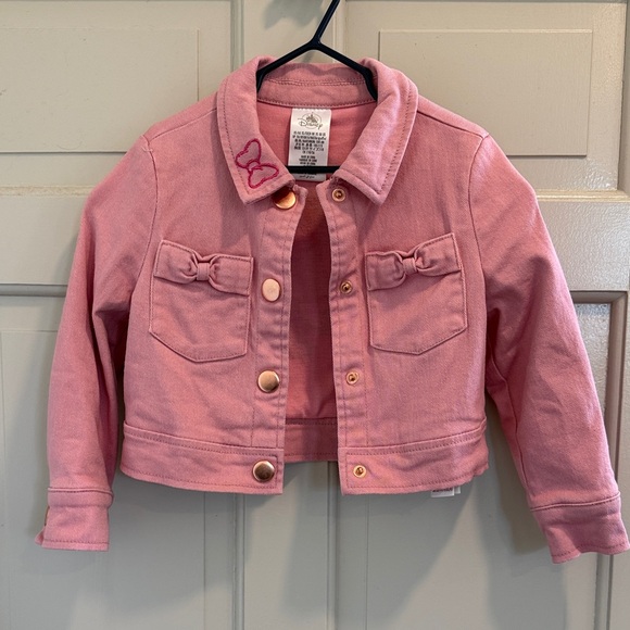 Disney Minnie Mouse Light Pink Denim Jacket with Bow Accents Size XS - Picture 2 of 12